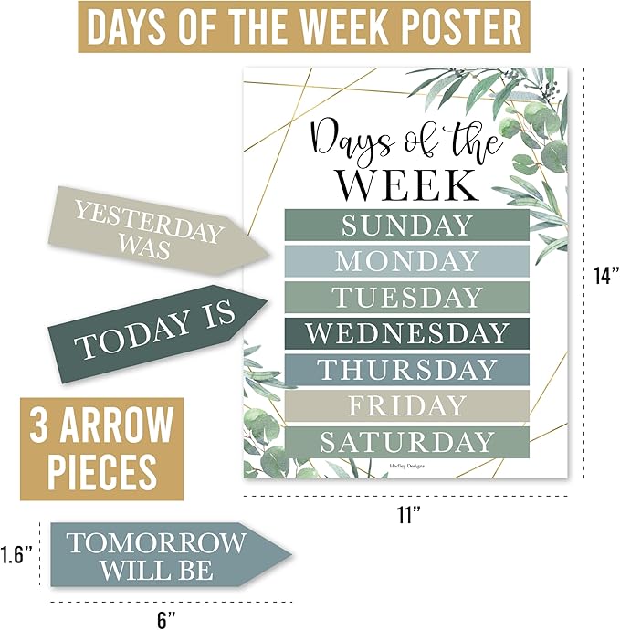 Hadley Designs Classroom Calendar Set Bulletin Board Decorations - Greenery School Calendar for Classroom Decor, Kindergarten Preschool Elementary Teacher Must Haves, Homeschool & Daycare Essentials