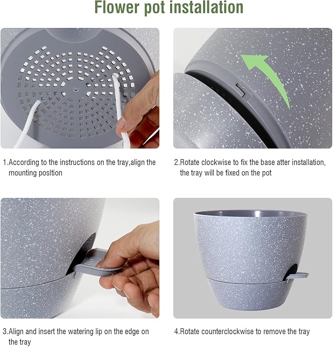 WSMKSZ 12 inch Large Self Watering Pots, Planter, Plant Pots with Mesh Drainage Holes for Indoor Outdoor House Plants and Garden, Plastic Flower Pots with Deep Reservoir, Speckled Grey