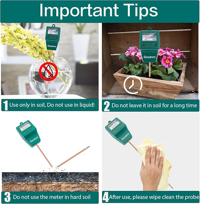 Gouevn Soil Moisture Meter, Plant Moisture Meter Indoor & Outdoor, Hygrometer Moisture Sensor Soil Test Kit Plant Water Meter for Garden, Farm, Lawn (No Battery Needed)
