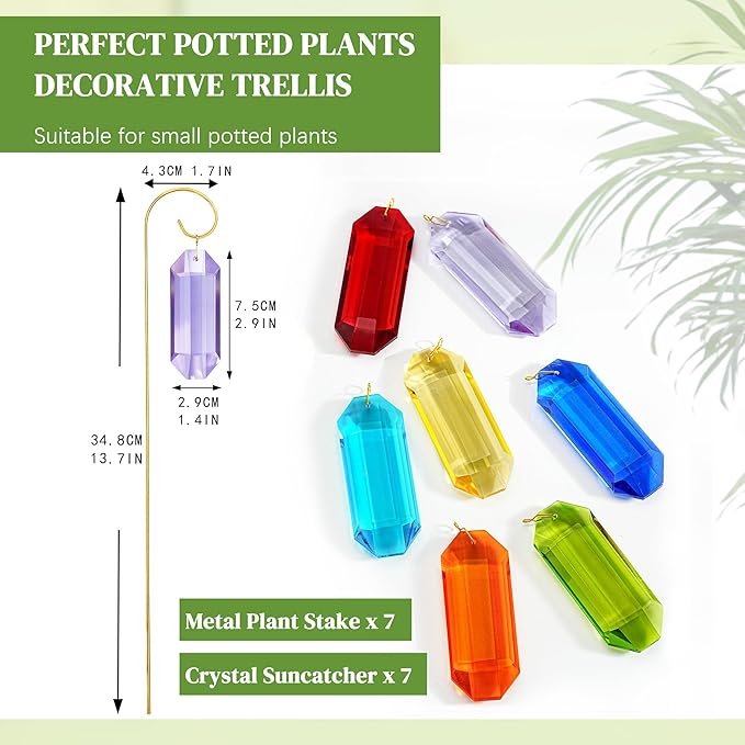 H&D HYALINE & DORA 7 Pack Crystal Suncatcher Prisms 13.7 '' Sun Catchers Indoor Window Small Trellis Golden Plant Suncatcher Stake for Potted Plants Indoor Decoration