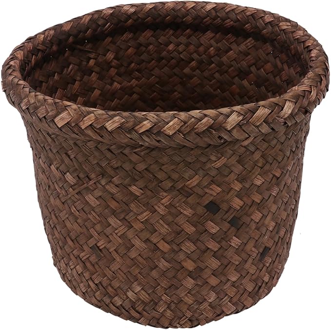 Yardwe Small Seagrass Storage Basket Woven Planter for Indoor Outdoor Use Decorative Wicker Plant Pot Container for Home Organization and Flower Display 5.90X4.72X4.72 Inch