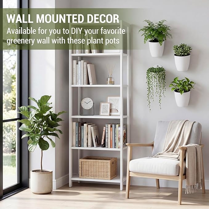 MyGift 5 Inch Wall Mounted Modern White Plastic Self Watering Planter Pots, Small Hanging Double Layer Wall Planter, Tabletop Mini Plant Container for Herb Succulent Cactus Flower, Set of 4
