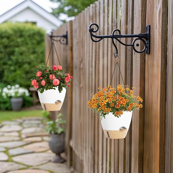 LEWESU Set of 2 Hanging Planters for Indoor Plants with Self Watering Includes Hanging Pots and 2 Types Plant Hangers, Outdoor Hanging Baskets Holder for Home Garden, 10 Inch Oyster White