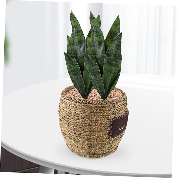 Luxshiny Handwoven Straw Wicker Basket Planter Flower Pot Decorative Storage Holder for Indoor Outdoor Garden Balcony, Medium Large Woven Rattan Plant Container