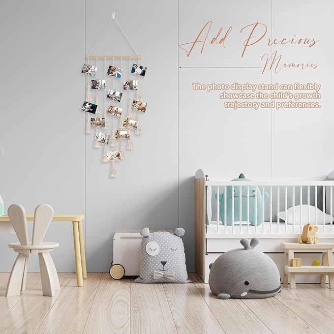 ANROYE Macrame Hanging Photo Display, Picture Holder with 30 Clips for Bedroom Wall, Polaroid Boho Gallery Hangers with LED Light String, Room Decor Gifts for 10 11 12 13 14 Year Old Teen Girl