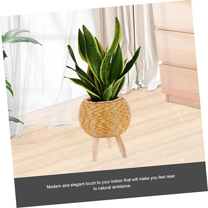Totority Seagrass Flower Basket Stand Rattan Planter Holder Minimalist Plant Stand for Living