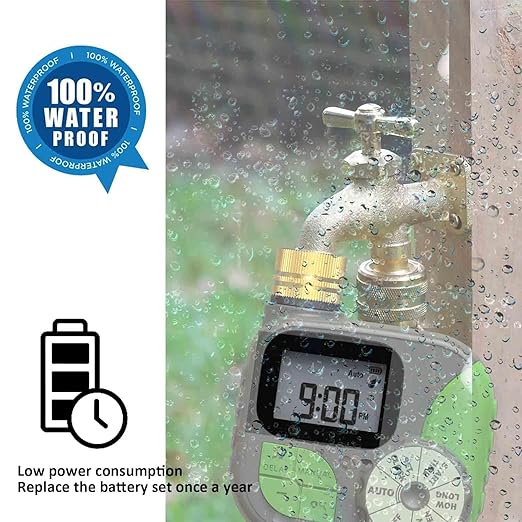 64FT Drip Irrigation Kit with Garden Timer Plant Watering System with Tubing Gushing Nozzles and Water Timer, Quick Connector Kits Easy to Assemble