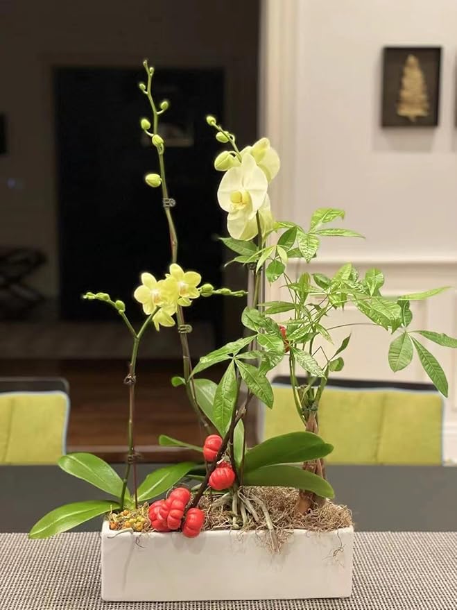 WGVI Long Rectangle Ceramic Planter Vase in White 12" x 4" x 4"H, Block Rectangular Terrarium Box Pot, Flower Arrangement, Table top Centerpiece, Home Decor Organization Storage Container, 1 Pc.