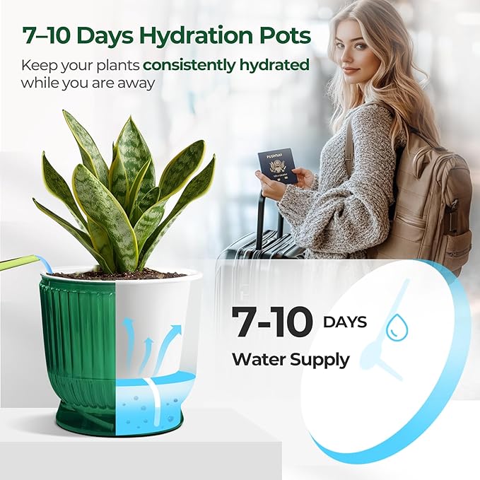 T4U 4 Inch Self Watering Plant Pot, 4 Pack Self Watering Pots, Small Self Watering Planter with Reservoir for Indoor Plants, African Violets (4 Pack 4" Pots, Translucent Green)