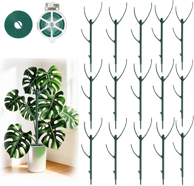 15 Pack Stackable Monstera Plant Support Stakes, 120inch Climbing Plant Sticks Structures with Garden Ties, Durable Alternative to Moss Pole for Indoor Outdoor Plants