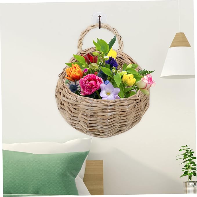 2Pcs Woven Hanging Basket Set Decorative Wall Hanging Planters for Home and Garden Vintage Style Storage Baskets Rustic Design