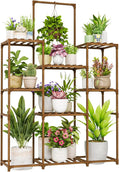 Bamworld Plant Shelf Indoor Outdoor Large Plant Shelf Tall Hanging Plant Holder Wood Flower Stand for Window Living Room Garden Balcony Home Decor Flower Patio 3 Tiers