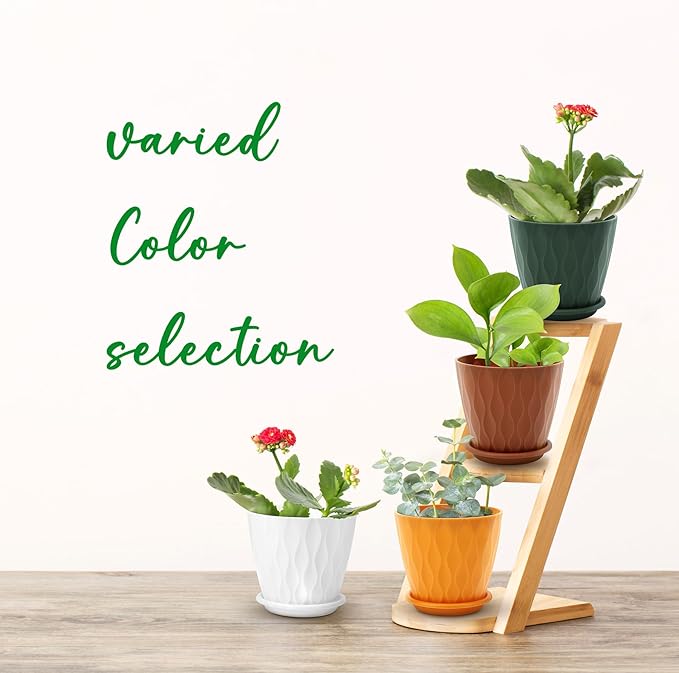 YNNICO 4 inch Plant Pots, 6 Pack Flower Pots Outdoor Indoor, Planters with Drainage Holes and Tray Saucers-Multicolor