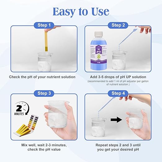 YINMIK General Hydroponics pH Up Liquid, pH Control Liquid Increase pH Levels, 250ml Premium Buffering for pH Stability,Suitable for All Hydroponics Feeding Systems, Both for Soil and Water