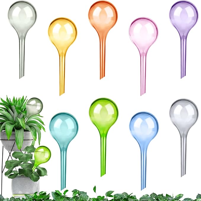 Droutti 9Pcs Plant Watering Globes 13×5 cm, Colored Self Watering Globes Automatic Watering Bulbs Plastic Plant Water Globes Drip Irrigation Device for Indoor Outdoor Plants