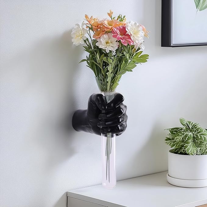 Hand Wall Vase,Black Hand Sculpture for Kinetic Art,Unique Wall Spooky Mounted Planter Decor, Hanging Vase for Unique Decoration in Living Rooms, Entrance and Room,Palmistry vase Statue (Black)