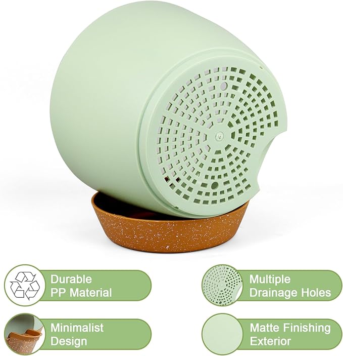 WSMKSZ 12 inch Large Self Watering Pots, Flower Plant Pots with Drainage Holes for Indoor Outdoor Garden Plants, Plastic Planters with Removable Deep Reservoir, Green with Brown