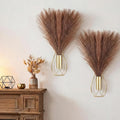 Otoolling 2 Pieces Hanging Plant Wall Decor with Artificial Pampas Grass Metal Hanging Vase Modern Geometric Farmhouse Bohemian Wall Art for Living Room Bedroom Kitchen Office(Gold, Brown)