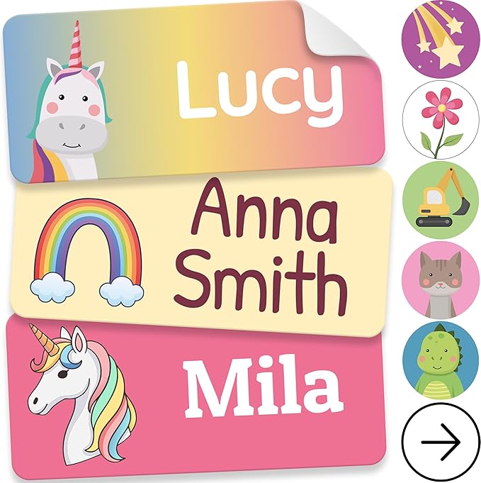 Personalized Name Labels for Kids (210 Labels) - Durable & Waterproof Custom Name Stickers for Clothing Tags, School Supplies, Camp & Daycare - Dreamy Unicorns (1.2”x0.5”)