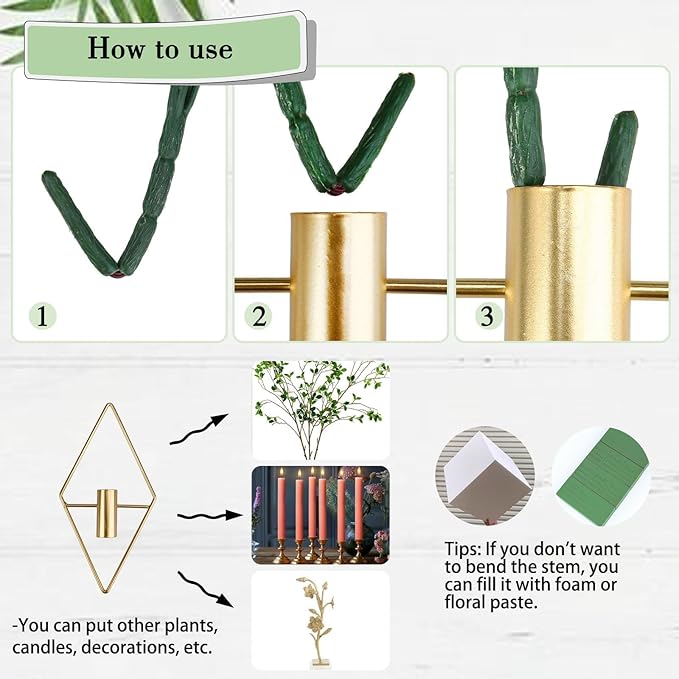 GREENTIME 2 Pack Hanging Plants Faux Eucalyptus with Gold Diamond Metal Hanging Vase for Teacher Appreciation Living Room Bedroom Boho Kitche Wall Shelf Outdoor