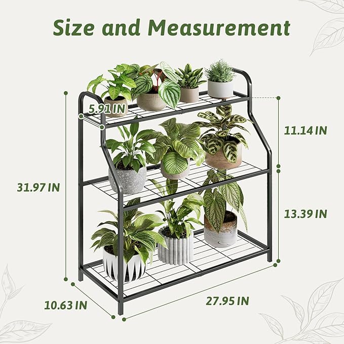 GENTINGBRO Plant Stand Outdoor 3 Tier Plant Stand Metal Plant Stands Waterproof Plant Holder Rack for Indoor Use Robust Flower Stand Plant Shelf for Living Room Balcony Garden Black