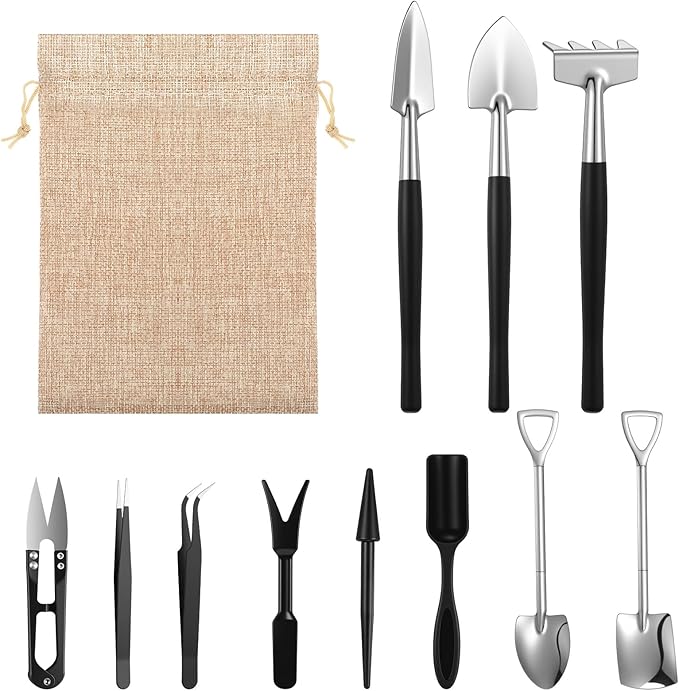 ElevateTech 12 Pcs Succulent Tools Mini Transplanting Garden Tool Set Succulent Care kit Plant Accessories for Indoor Gardening Flower Potting Cactus Houseplant Bonsai Care