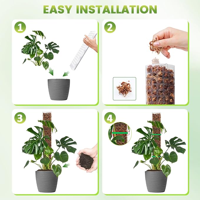 EOX 2 Pcs 48 Inch Plastic Moss Pole for Monstera, Large D Shaped Poles for Climbing Plants Work with Sphagnum Moss, 94 Inch Plant Stake Set of 2, Garden Ties