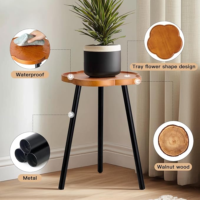 KINNARY Plant Stand Indoor, Wood Plant Table Plant Holder with Raised Design,Heavy Duty Metal Flower Pot Stand, Mid Century Modern Home Decor Small Side End Table（Clr.2-Flower 20" H）