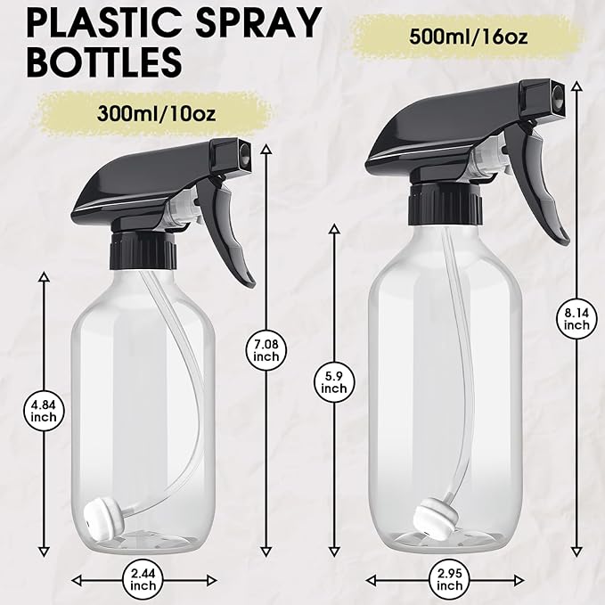 AMORIX Plastic Spray Bottles 2 Pack 360° Water Spray Bottle for Cleaning 10 oz/300 ml Upside Down Spray Bottle Small Mister Squirt Bottle with Adjustable Nozzle for Hair, Cooking, Plant, Pet