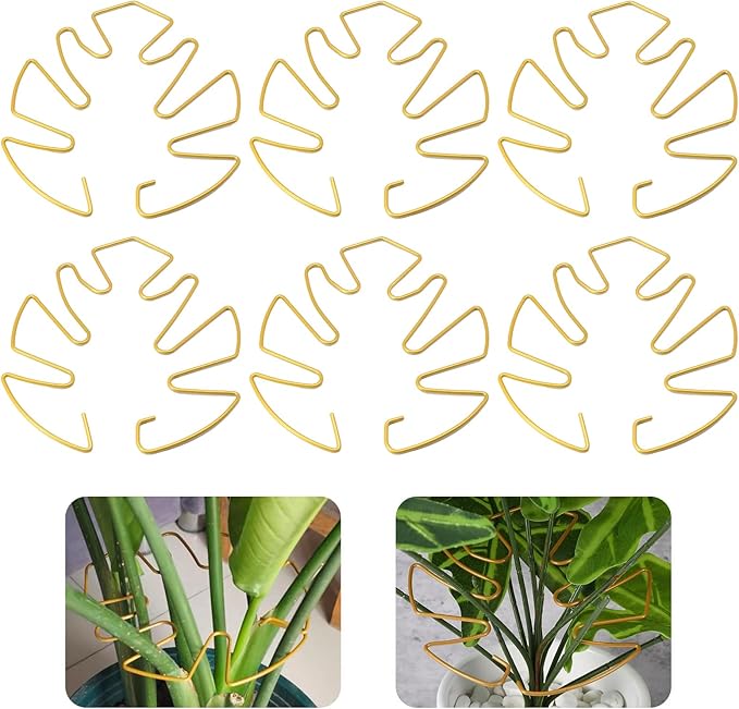 Jiozermi 6PCS Golden Monstera Plant Support, Elegant Metal Plant Stem Support Stakes for Indoor Plants, Durable and Stylish Accessories for Healthy Growth and Stability