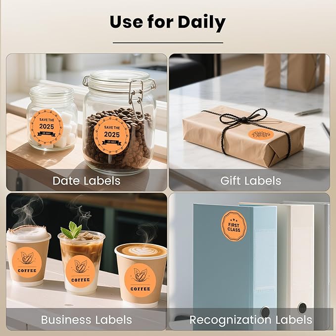 Orange Round Thermal Labels 3 Inch Vinyl Circle Waterproof Direct Printer Sticker Self-Adhesive Perforated Name Tag for Logo DIY QR Design Office Address 500 PCS