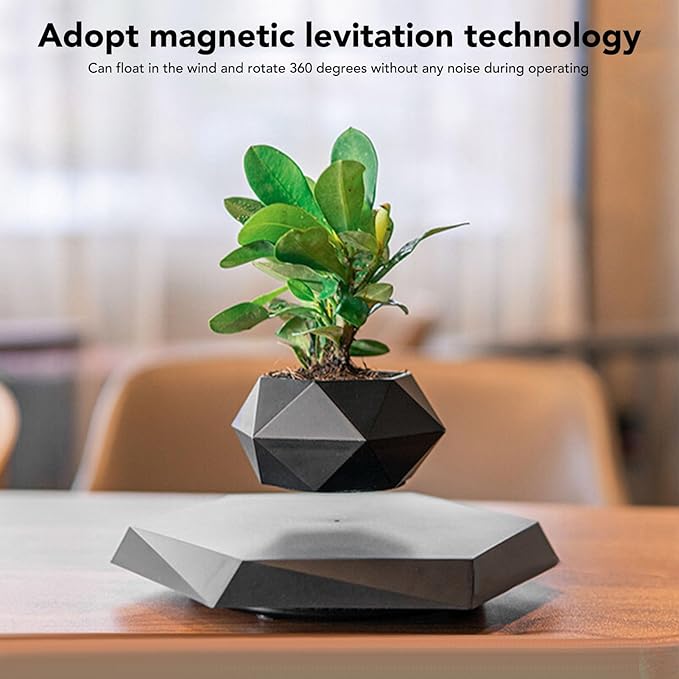 Floating Plant Pot Resin 360 Degree Rotation Magnetic Levitating Flower Pot Planter for Home Living Room Office Desk Decor