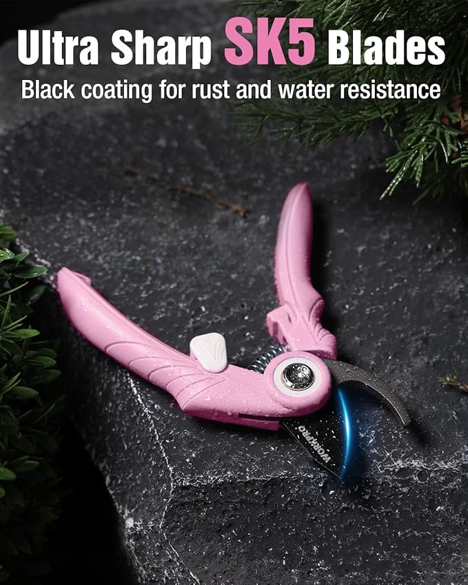 WORKPRO 6.9" Bypass Pruning Shears, Gardening Scissors with Sharp SK5 Steel Blade, Handheld Garden Floral Clippers for Rose, Plants, Flowers, Fruits Tree, Gardening Gifts for Women & Men-Pink Ribbon