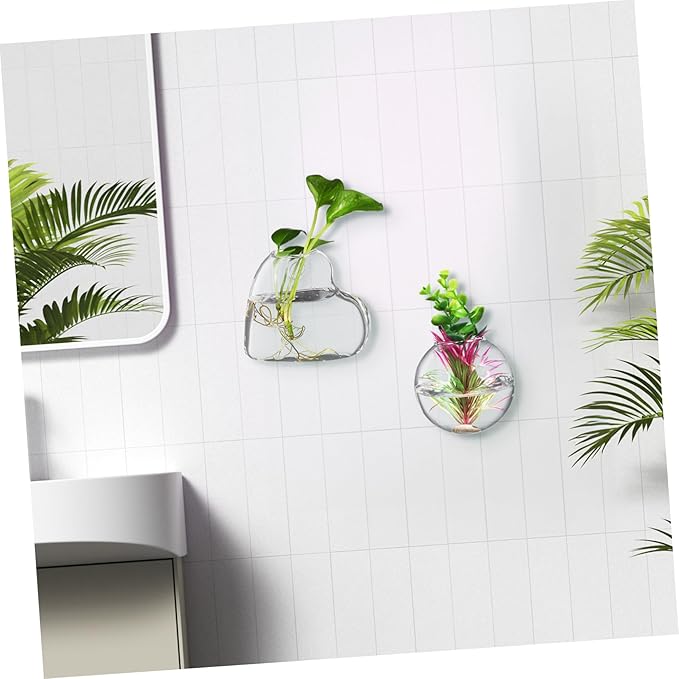 Sosoport 2 Pcs Borosilicate Glass Hanging Planter Vase for Indoor Plants and Fish Bowls Wall Mounted Propagation Station with Easy Installation Hardware Clear Glass Terrarium Pot for Home