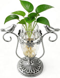 Vintage Plant Propagation Station, Hummingbird Metal Glass Plant Terrarium Stand, Office Desk Room Unique Flower Vase, Plant Lovers Gift Ideas for Women, Men (Silver)