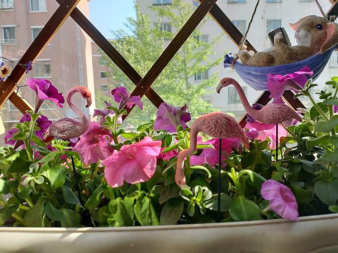 MUAMAX Miniature Flamingo Picks 2 Pack Fairy Garden Accessories Pink Miniature Garden Flamingo Figurines Decorative Plant Stakes for Pots Ornaments
