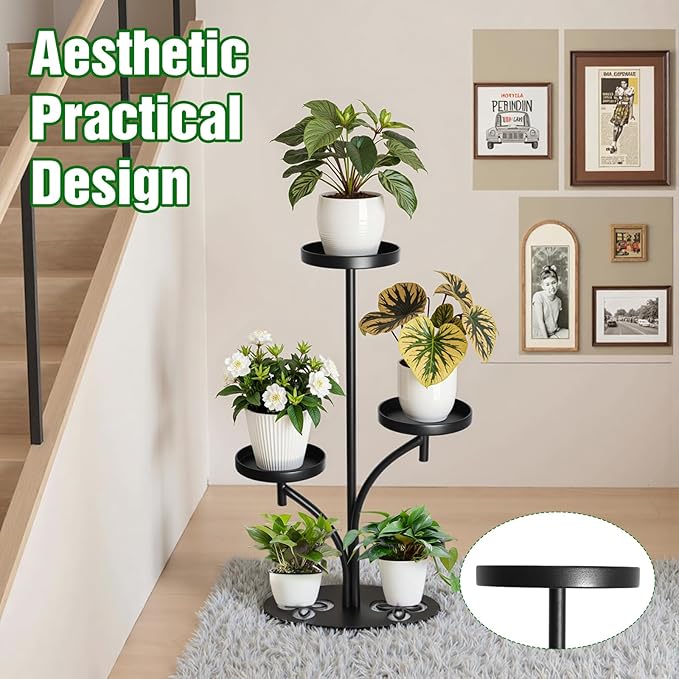 Indoor 3 Tier Black Plant Stand, Tall Metal Plant Stand, Heavy-duty Base in the Shape of a Four-leaf Clover, Layered Modern Flower Pot Rack, Suitable for Courtyards, Patios, Living Rooms, Bedrooms