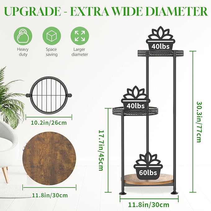 Oppro 3 Tier Large Plant Stand Indoor Outdoor Clearance, Metal Flower Shelf Pot Holder, 10in Wide Multiple Plants Tall Corner Display Rack for Patio Orchid Office Porch Living Room Garden, Black