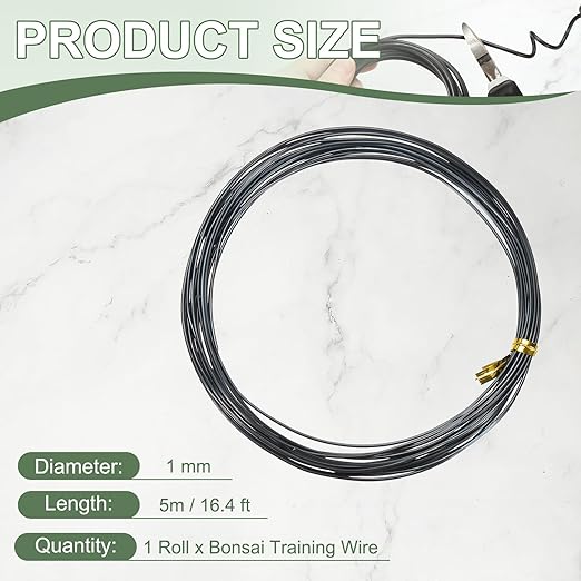 Bonsai Training Wire, 1mm x 16.4 ft Anodized Aluminum Floral Plant Training Wire Bendable Metal Stems Accessories for Gardening Branch Fixing Crafts (Black)