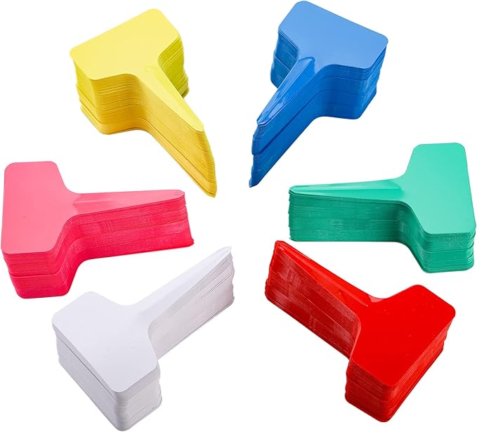 Foraineam 600 Pieces T-Type Plant Labels, 6 Colors Plastic Waterproof Plant Tags, Nursery Garden Labels Planting Seedling Stake Tags