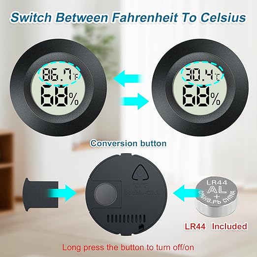 4 Pack Mini Digital Hygrometer Gauge Indoor Thermometer, LCD Monitor Temperature Outdoor Humidity Meter for Greenhouse Jars Incubators Guitar Case, Fahrenheit (℉) or Celsius(℃)