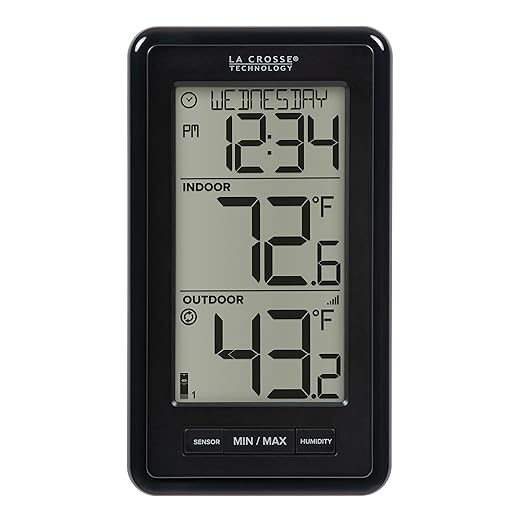 La Crosse Technology 308-43647-INT Digital Black Wireless Thermometer with Indoor Humidity, LCD