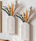 DREAMLOOM 2 Pack Wooden Wall Vases with Dried Pampas Grass and Eucalyptus Plants, Wall Hanging Planters Boho Modern Farmhouse Indoor for Narrow Spaces Entryway Bathroom Home Office Decoration, White