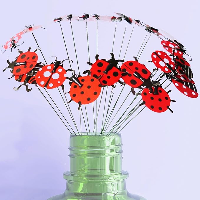 3D Decorative Ladybug Stakes Garden Ladybird Decorations for Yard Patio Lawn Plant Flower Pot Decor, 20 Pcs