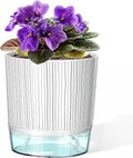 Self Watering Pots for Indoor Plants, 4 and 5.3 Inch, Plastic, Black Stripes, Round, Modern, Tabletop