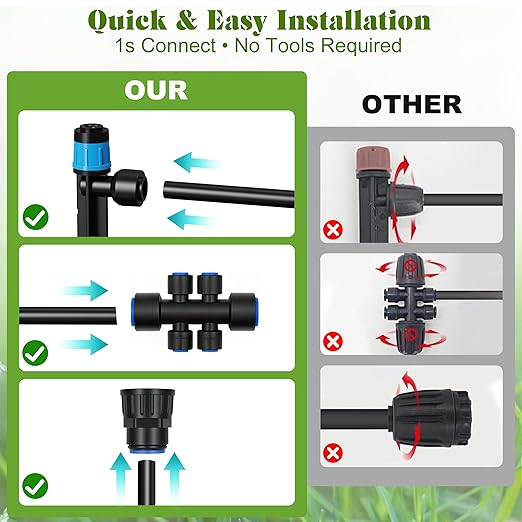 Drip Irrigation Kit for Garden, Automatic Watering System with Quick Connect Fittings, Adjustable Spray Nozzles, Water Saving Irrigation System for Yard, Greenhouse, Lawn & Potted Plants (106FT)