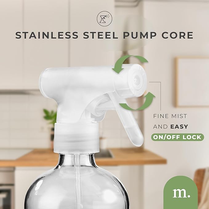 MAISONOVO Glass Spray Bottles for Cleaning - 16.9 fl oz Clear x 2 with 16 Labels
