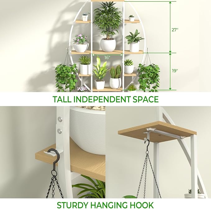 Plant Stand Shelf Indoor with 6 Grow Light, 7 Tiered 65" Tall White Large Half Moon Lighted Plant Rack Holder, 2 Pack Big High Circular Arch Multi Herb Stand with Built in LED Grow Light Set