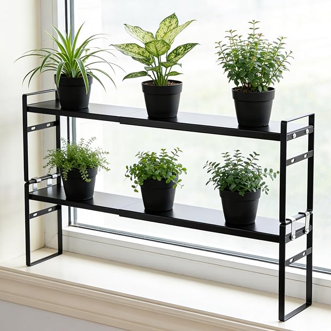 2pcs Expandable Window Sill Plant Shelf, Narrow Expandable Window Shelf for Plants Kitchen Sink Organizer Stackable Shelves for Kitchen Counter, Windowsill Plants, Bathroom Vanity