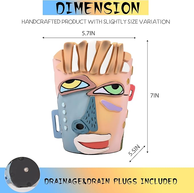 Midogaigai Abstract Face Planters Pots Head,Unique Head Planter for Indoor Plants,Funny Face Flower Pot,Colorful Plant Pots for Outdoor Garden Decor and Home Art Decoration(Contemporary)